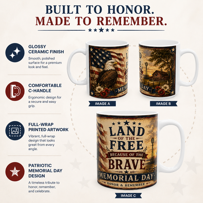Memorial Day    Patriotic Tribute Patriotic Veteran Mug - Durable Sublimation Printed Ceramic Coffee Cup USA