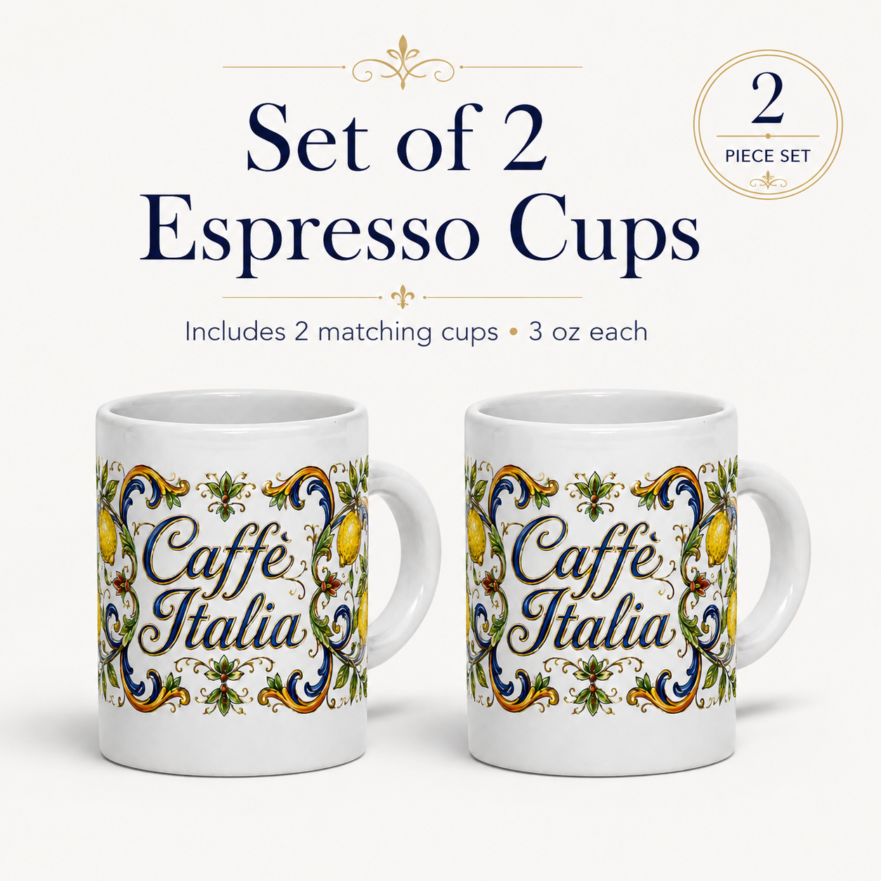 ESPRESSO CUP: Ceramic Mini Mug - Tuscan Lemon Design "Caffè Italia" View #5 - Sublimation Printed Ceramic Coffee Cup USA