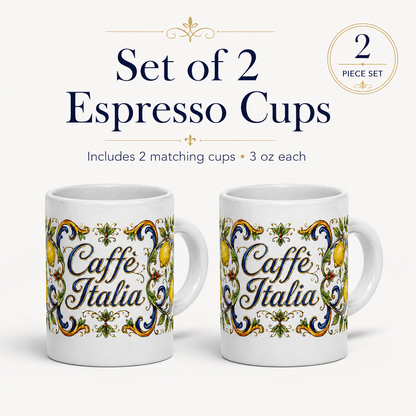 ESPRESSO CUP: Ceramic Mini Mug - Tuscan Lemon Design "Caffè Italia"