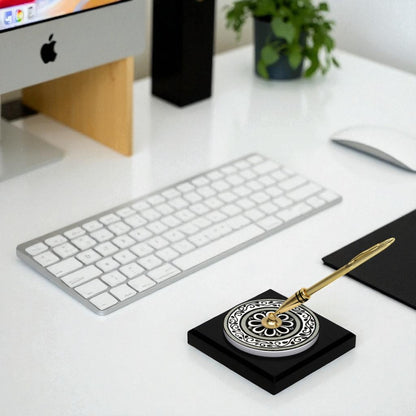 SUBLIMART: Traditional Italian-Inspired Wood/Ceramic Pen Holder with pen (Design 09)