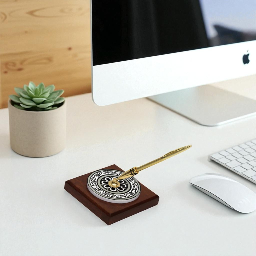 SUBLIMART: Traditional Italian-Inspired Wood/Ceramic Pen Holder with pen (Design 09)