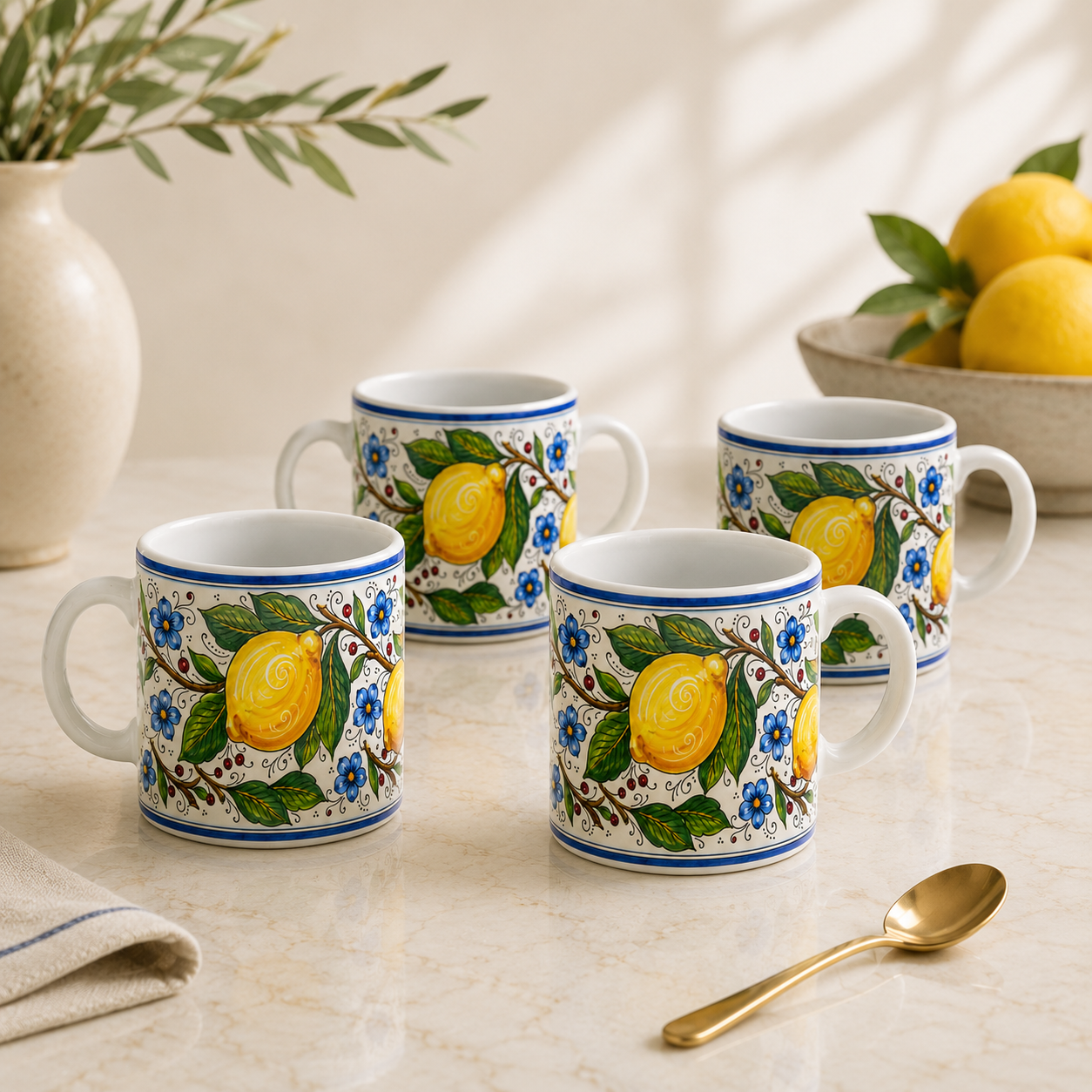 Tuscan Blue Lemon Ceramic Coffe cup