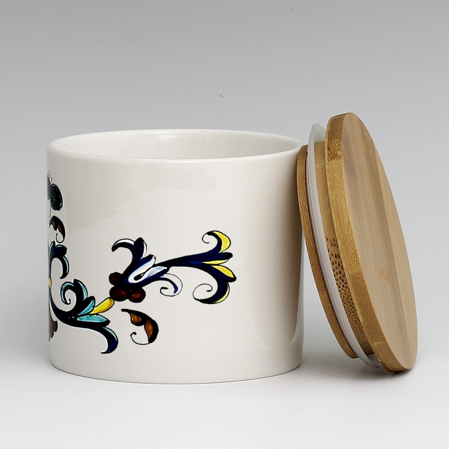 SUBLIMART: Porcelain storage jar with sealing bamboo lid (Deruta Design #DER02)