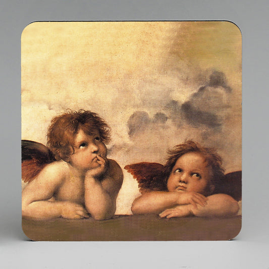 SUBLIMART: MDF Hardboard Set of 4 Coasters - Design: Affresco Putti, detail from The Sistine Madonna" by Raphael