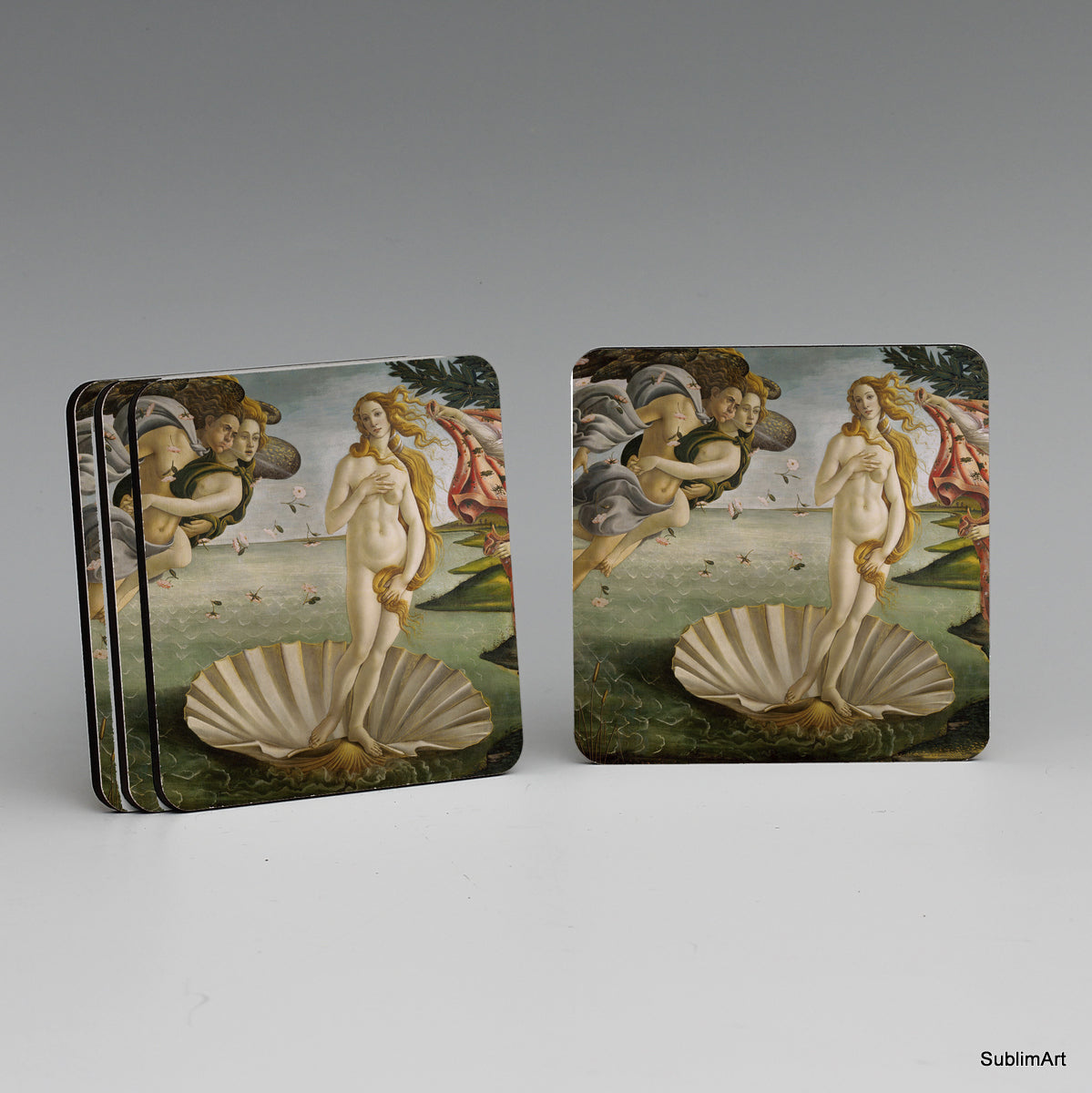 SUBLIMART: MDF Hardboard Set of 4 Coasters - Design: Affresco - The Birth of Venus by Botticelli