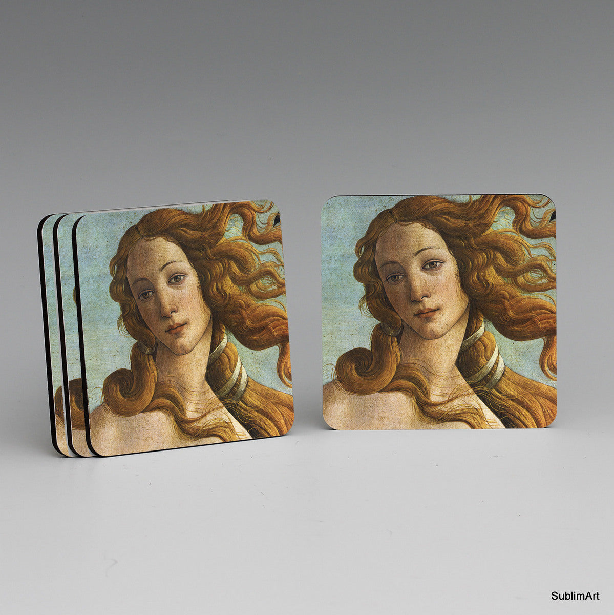 SUBLIMART: MDF Hardboard Set of 4 Coasters - Design: Affresco - The Birth of Venus by Botticelli (Detail) Mug