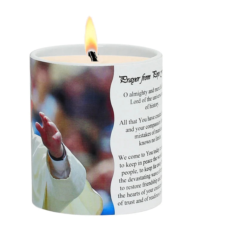SUBLIMART: Prayer Candle - Porcelain Soy Wax Candle Pope Francis