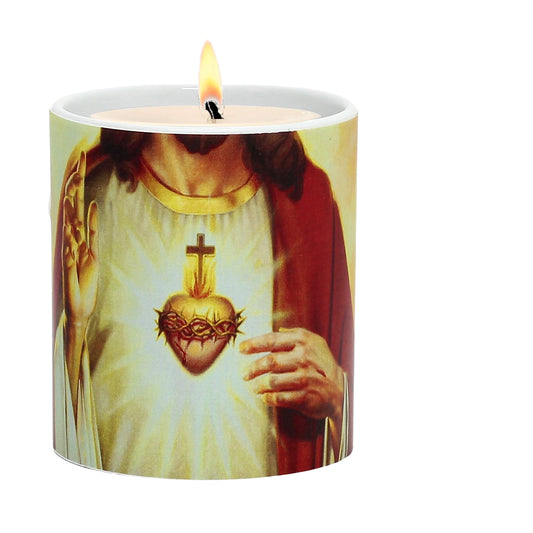 SUBLIMART: Prayer Candle - Porcelain Soy Wax Candle - Sacred Heart