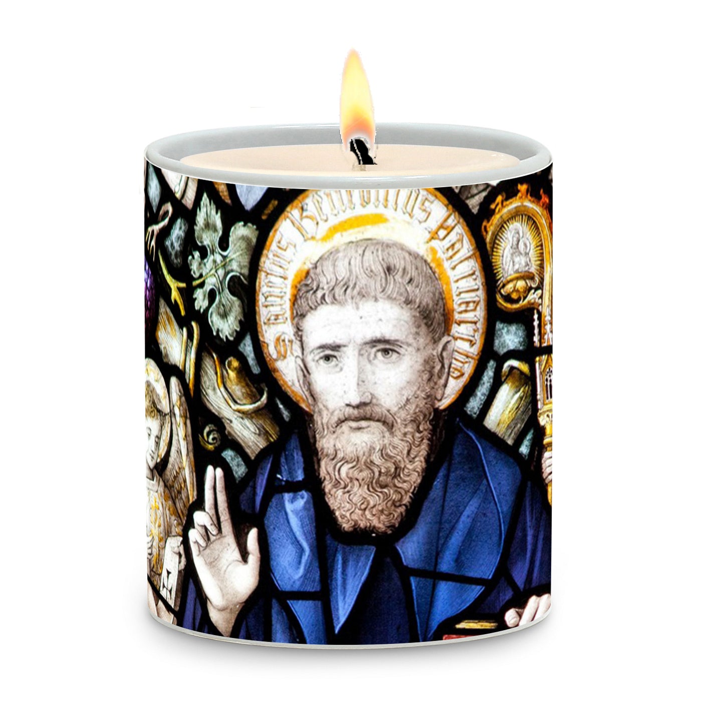 SUBLIMART: Prayer Candle - Porcelain Soy Wax Candle - St. Benedict