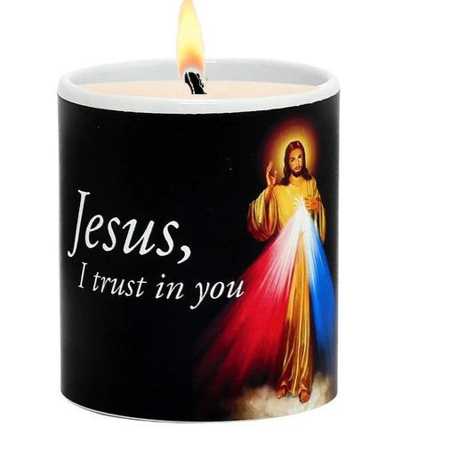 SUBLIMART: Prayer Candle - Porcelain Soy Wax Candle - Divine Mercy