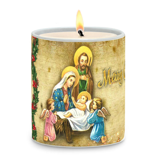SUBLIMART: Prayer Candle - Porcelain Soy Wax Candle - Merry Christmas