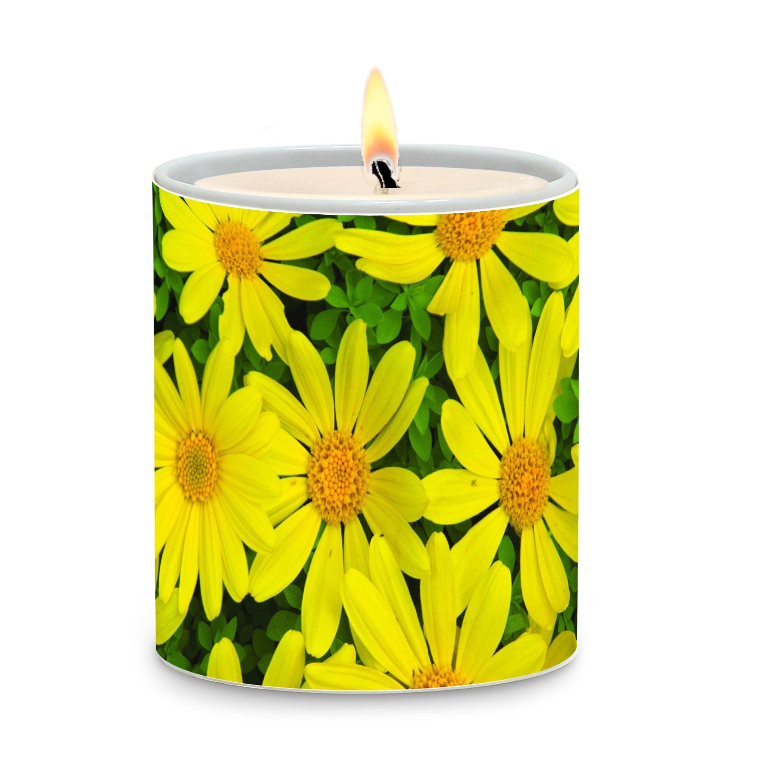 SUBLIMART: Floral - Porcelain Soy Wax Candle 'Yellow Daisies" (Design #FLO03)