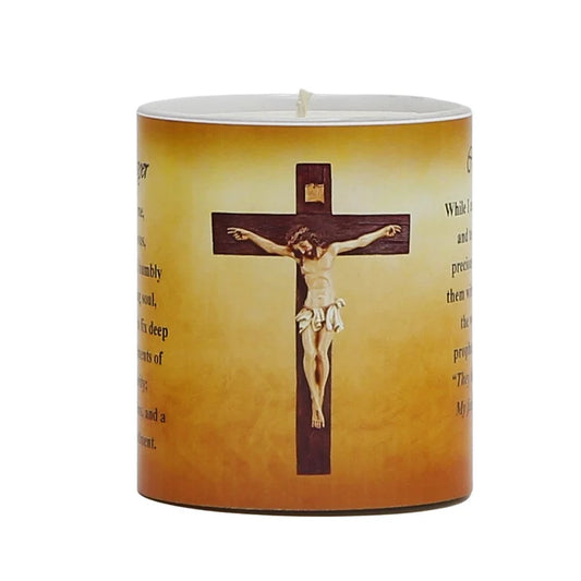 SUBLIMART: Prayer Candle - Porcelain Soy Wax Candle - Crucifix Prayer