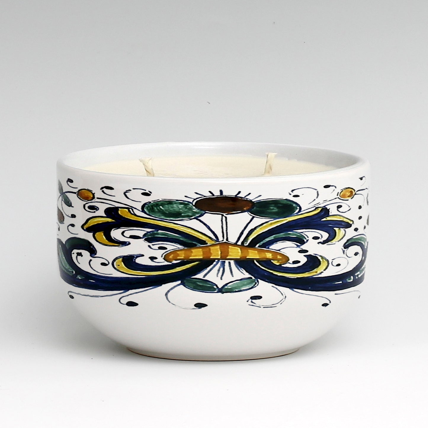 SUBLIMART: Two Wicks Soy Wax Candle in a Porcelain Bowl - Deruta Style (Design #DER01)