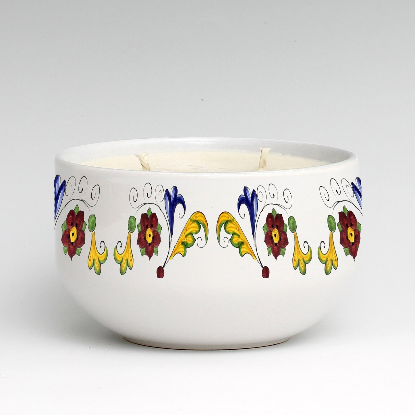 SUBLIMART: Two Wicks Soy Wax Candle in a Porcelain Bowl - Deruta Style (Design #DER03)