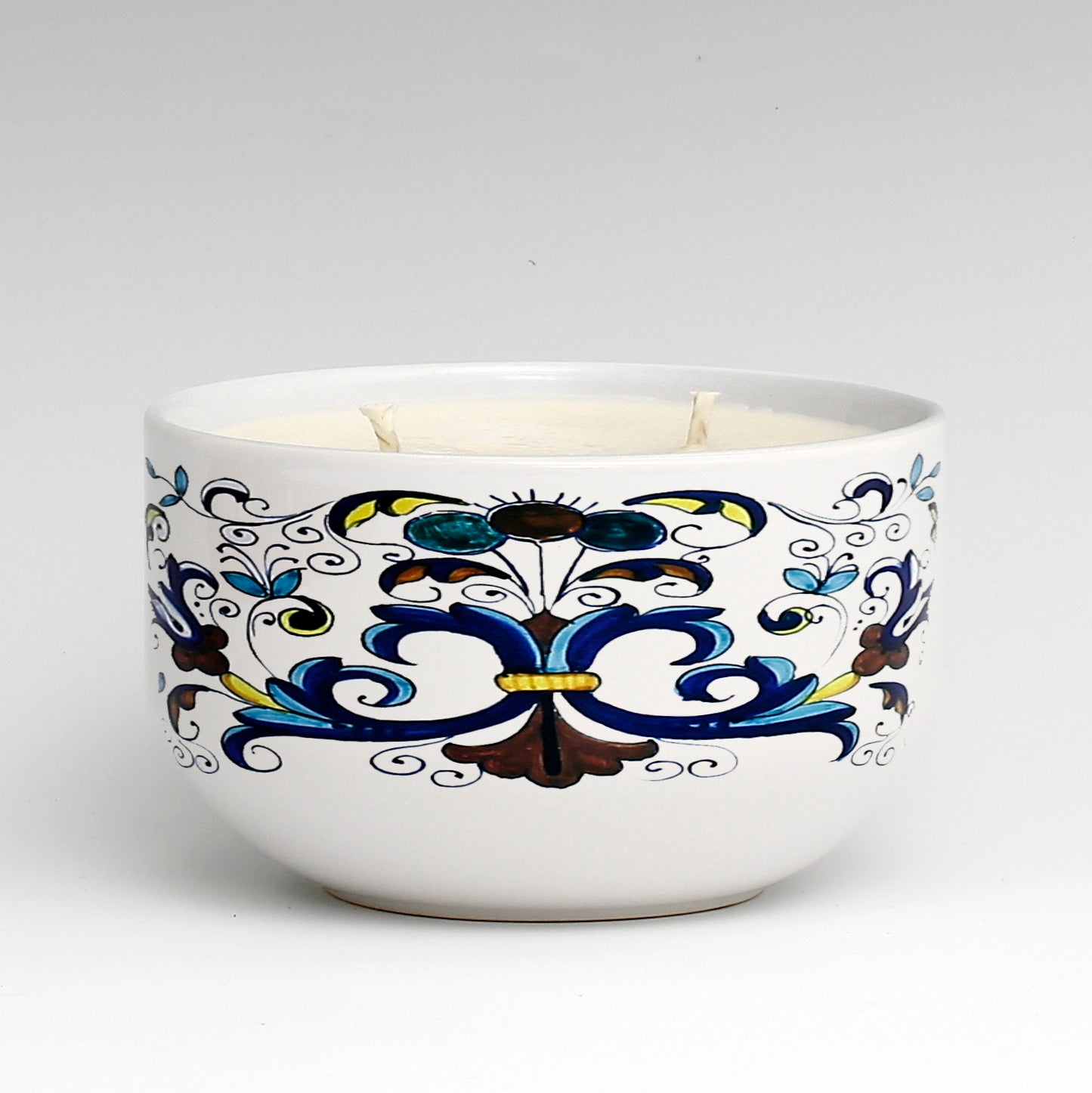 SUBLIMART: Two Wicks Soy Wax Candle in a Porcelain Bowl - Deruta Style (Design #DER04)