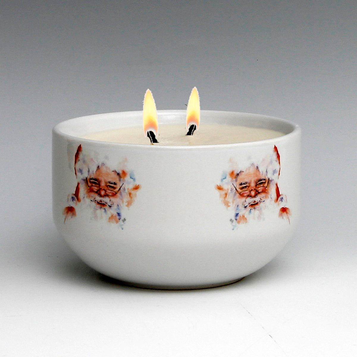 SUBLIMART: Two Wicks Soy Wax Candle in a Porcelain Bowl - Santa Claus (Design #XMS05)