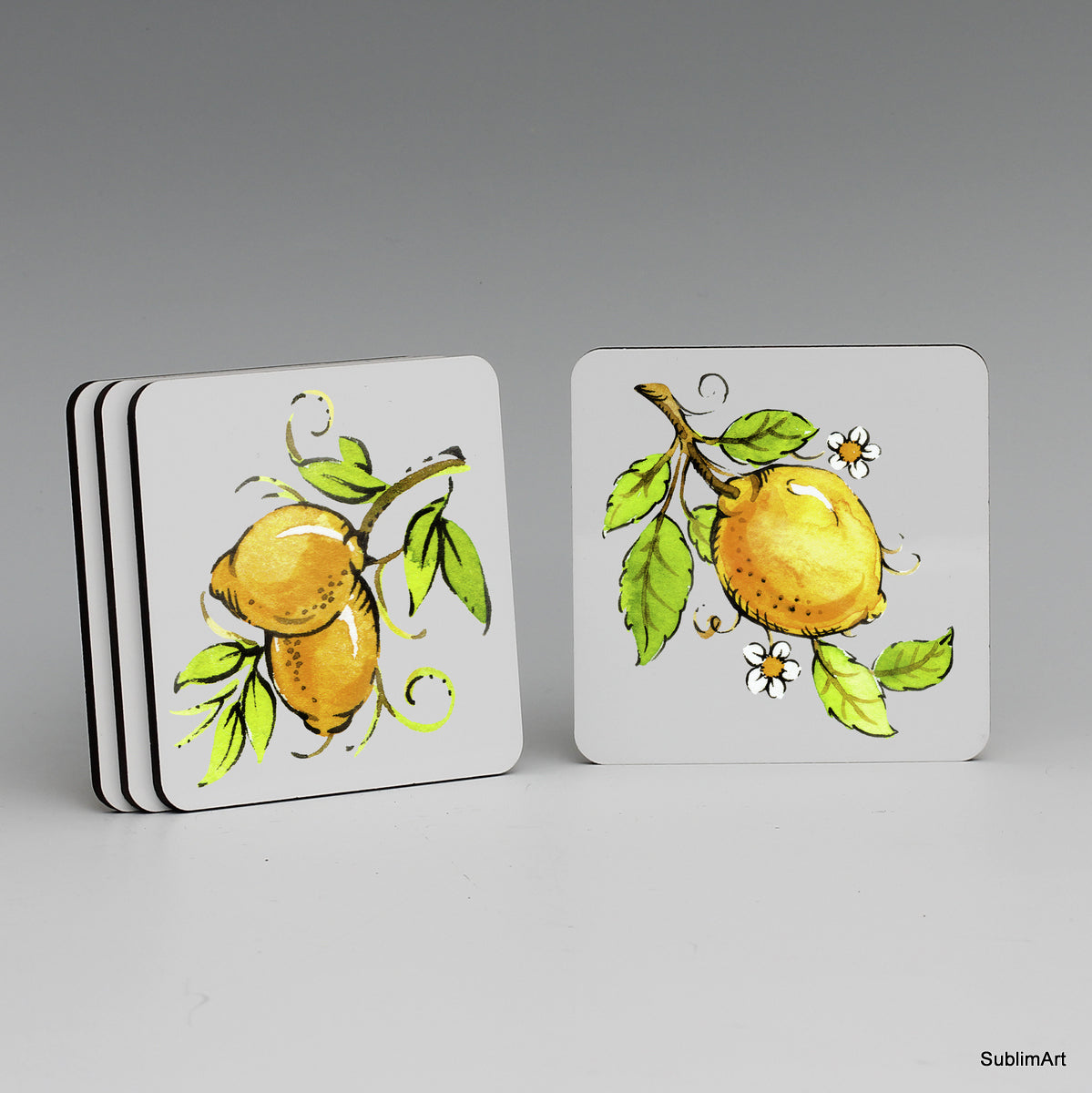 SUBLIMART: MDF Hardboard Set of 4 Coasters - Design: Deruta - Tuscan Lemons
