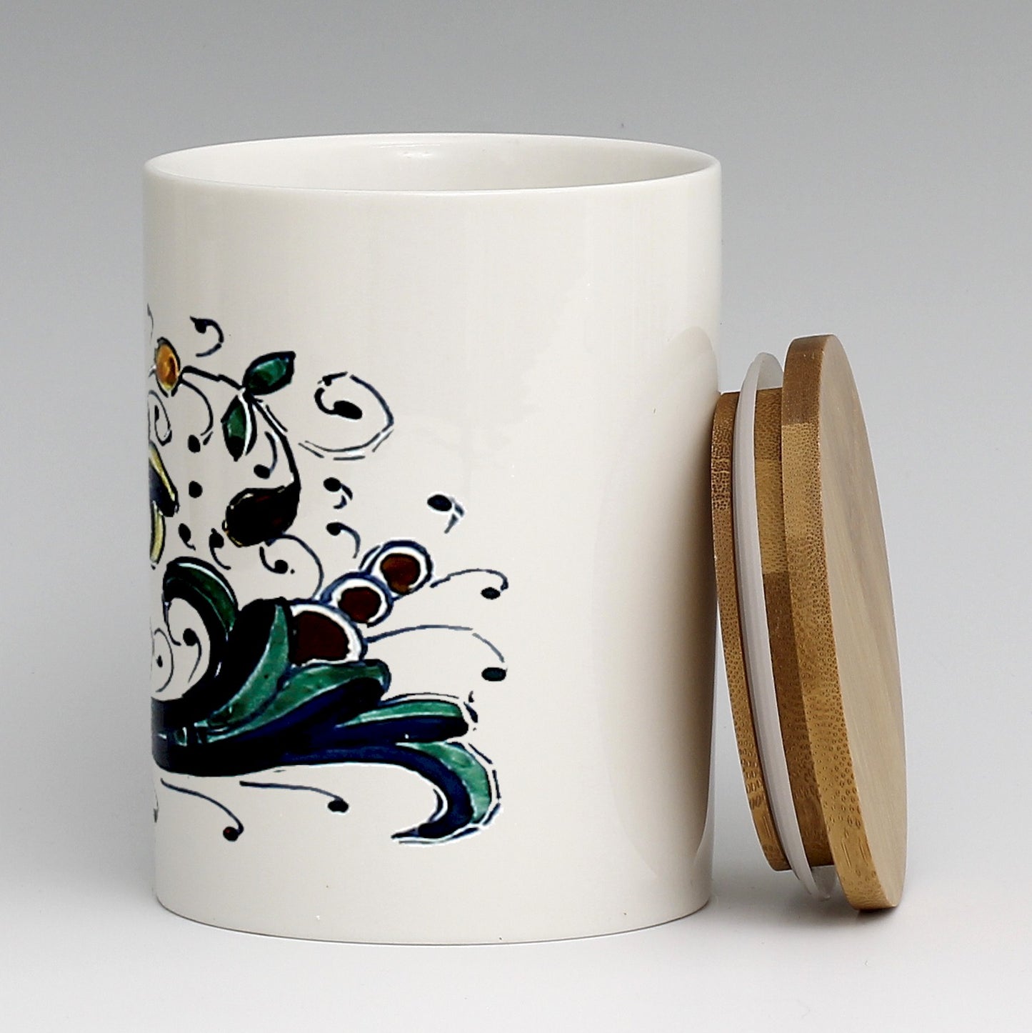 SUBLIMART: Porcelain storage jar with sealing bamboo lid (Deruta Design #DER08)