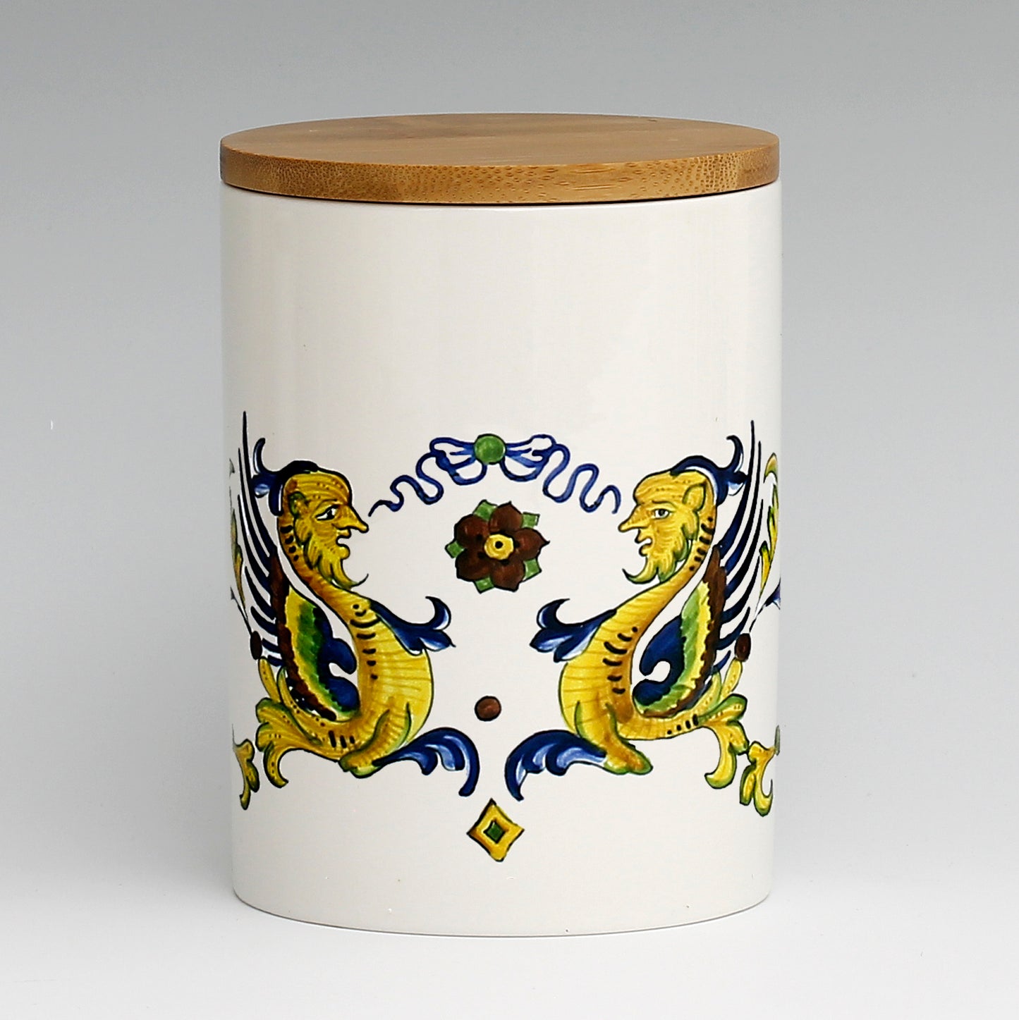 SUBLIMART: Porcelain storage jar with sealing bamboo lid (Deruta Design #DER10)