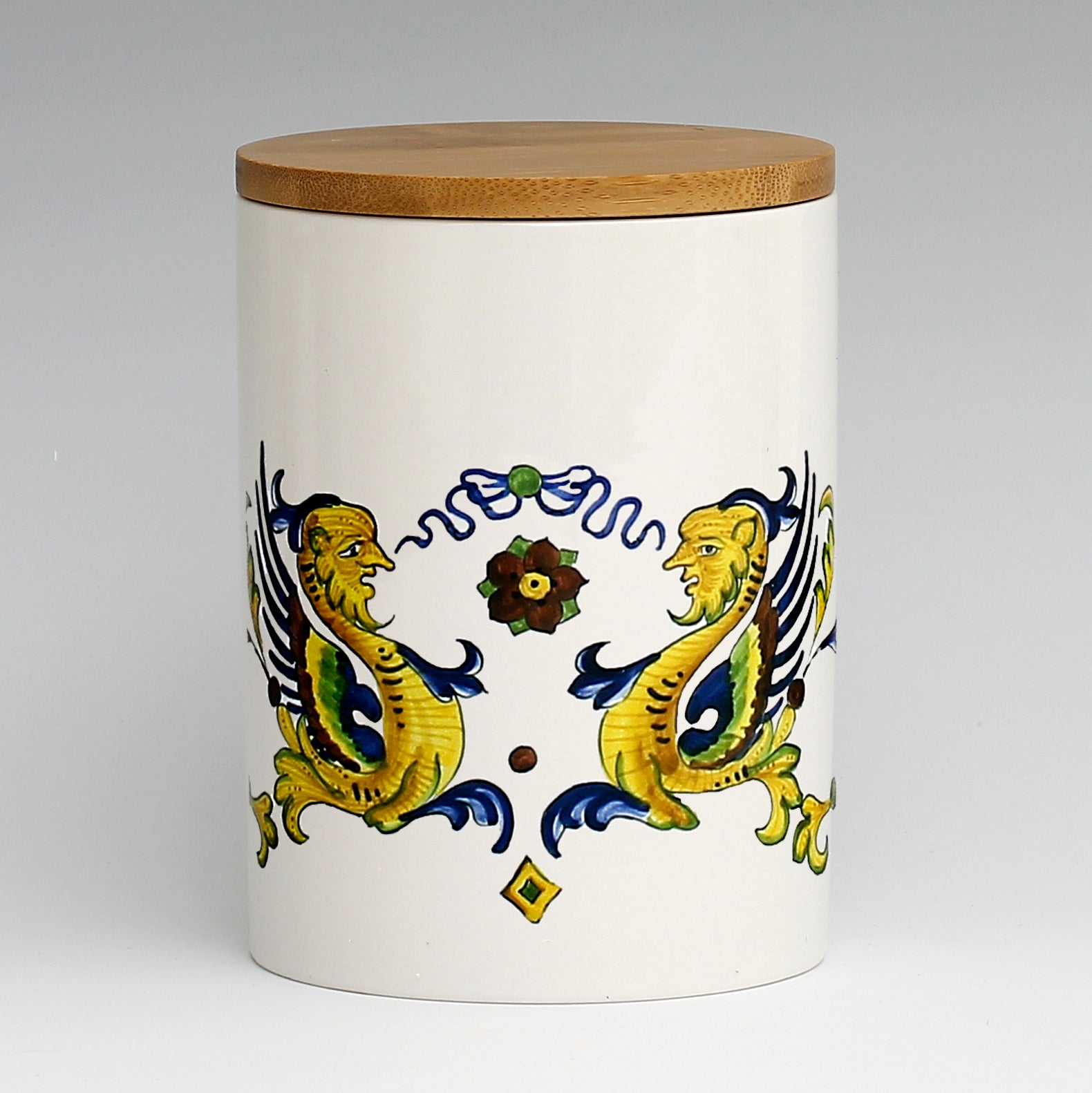 SUBLIMART: Porcelain storage jar with sealing bamboo lid (Deruta Design #DER10)