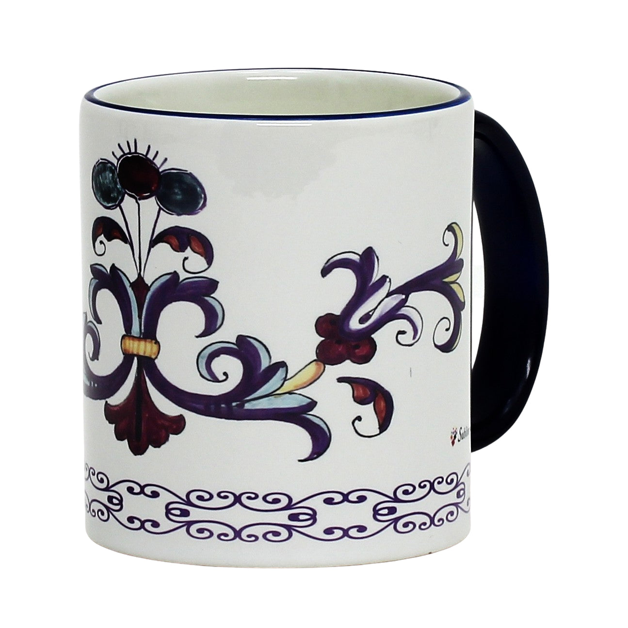SUBLIMART: Printed Deruta style Mug with Blue Rim Blue Bottom trim