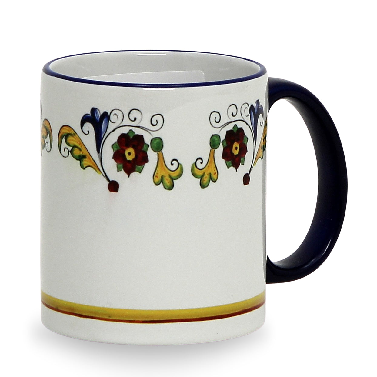 SUBLIMART: Printed Deruta style Mug with Blue Rim  yellow leaves design