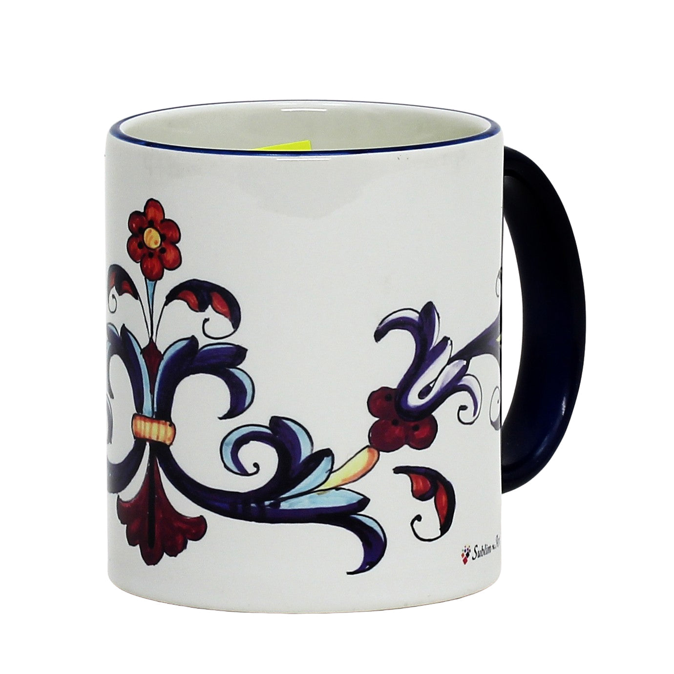 SUBLIMART: Printed Deruta style Mug with Blue Rim with simplified design