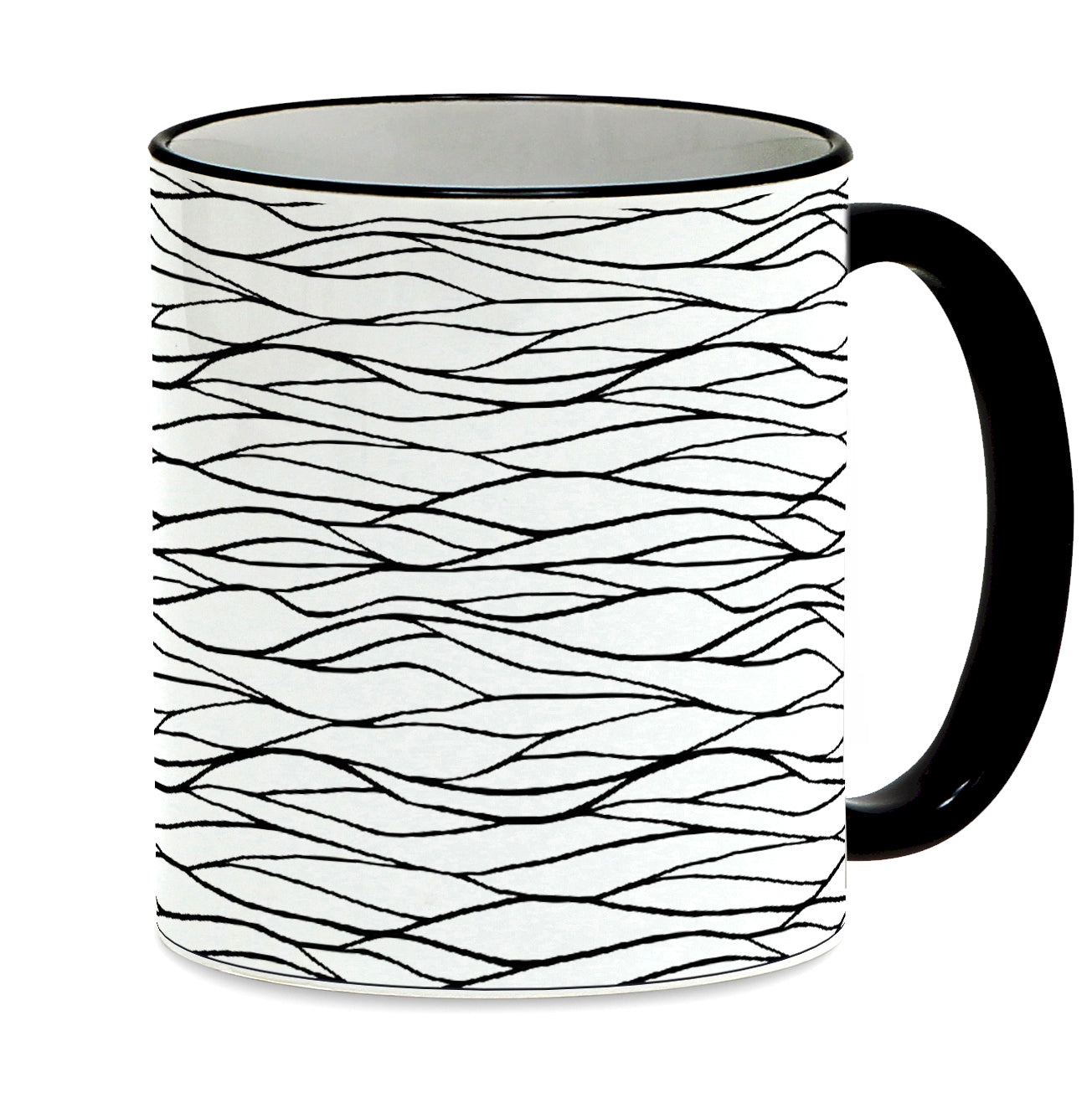 SUBLIMART: Lineart - Mug with black handle and rim featuring hand drawn line drawings. (Design #16)