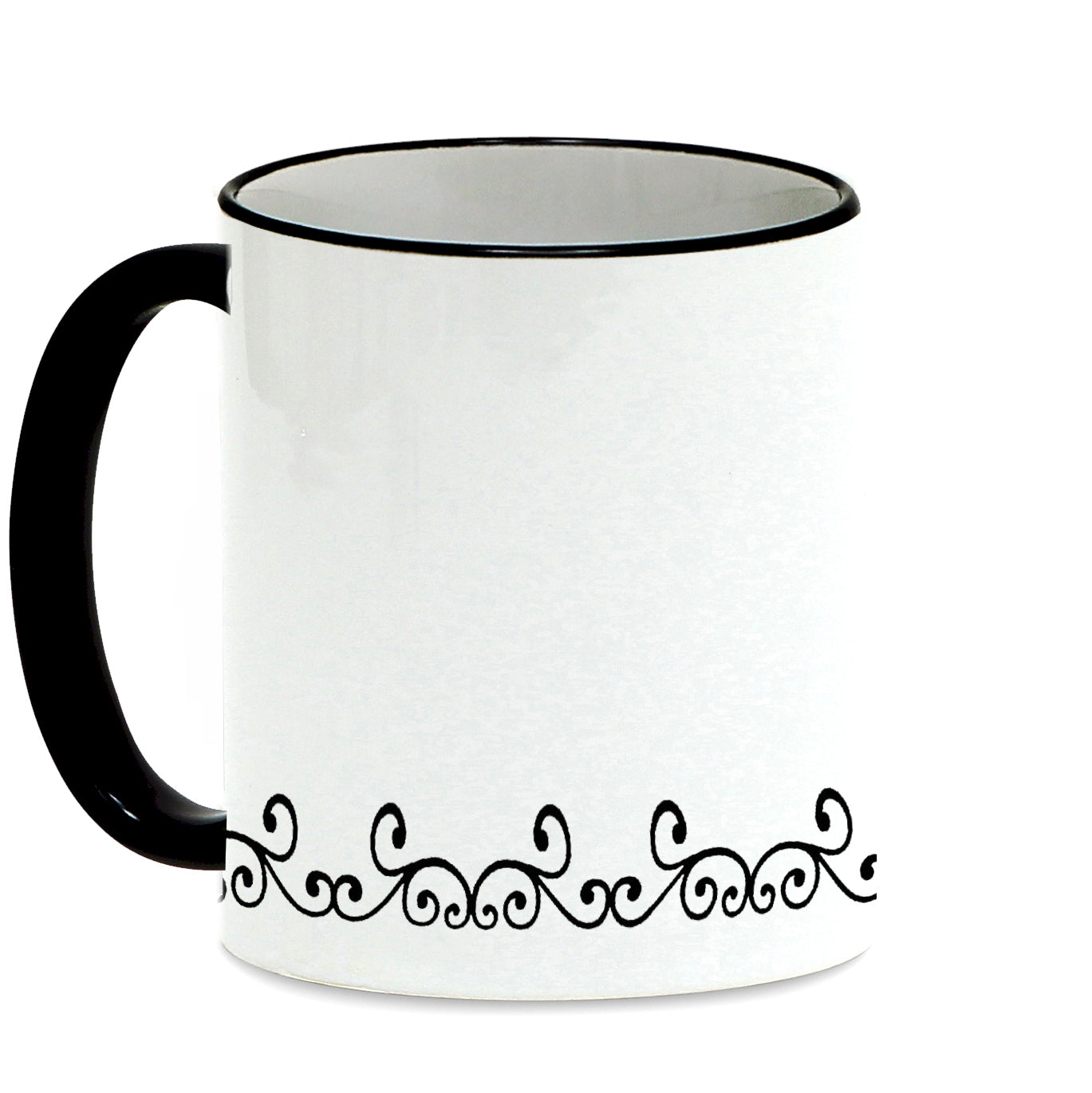 SUBLIMART: Lineart - Mug with black handle and rim featuring hand drawn line drawings. (Design #25)