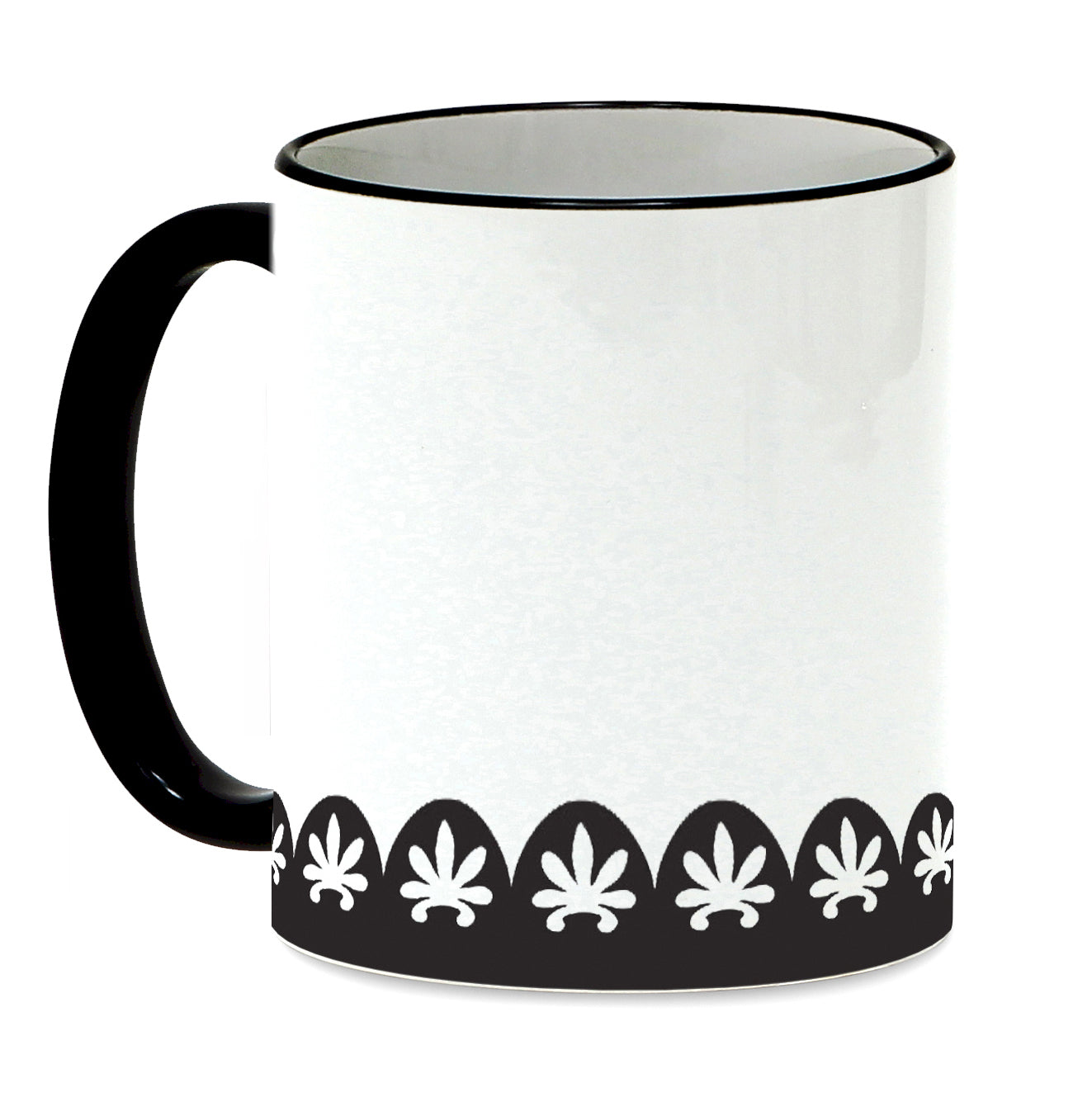 SUBLIMART: Lineart - Mug with black handle and rim featuring hand drawn line drawings. (Design #28)