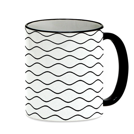 SUBLIMART: Lineart - Mug with black handle and rim featuring hand drawn line drawings. (Design #02)