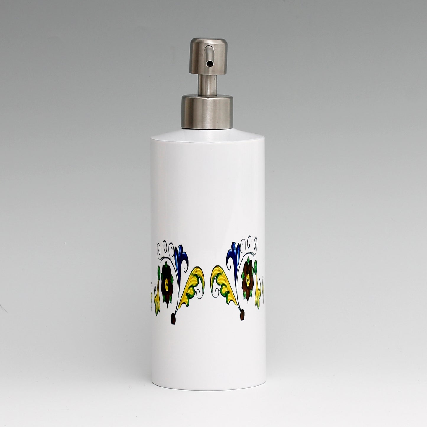 SUBLIMART: Soap & Lotion dispenser with Satin Chrome metal pourer Deruta Style (Design 02)