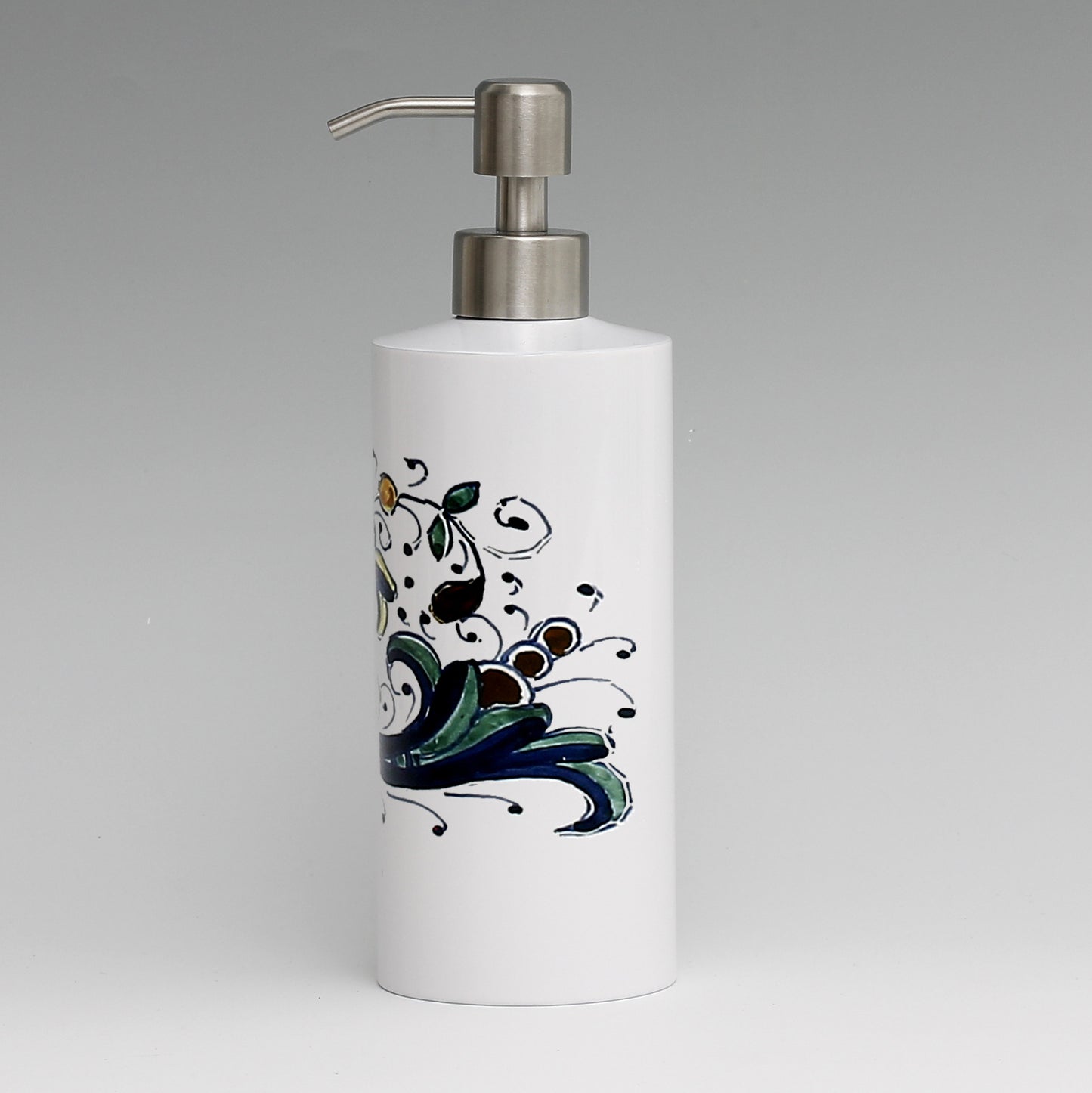 SUBLIMART: Soap & Lotion dispenser with Satin Chrome metal pourer Deruta Style (Design 18)